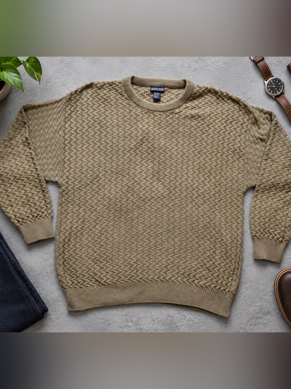 Jantzen Men's Textured Crewneck Sweater in Tan